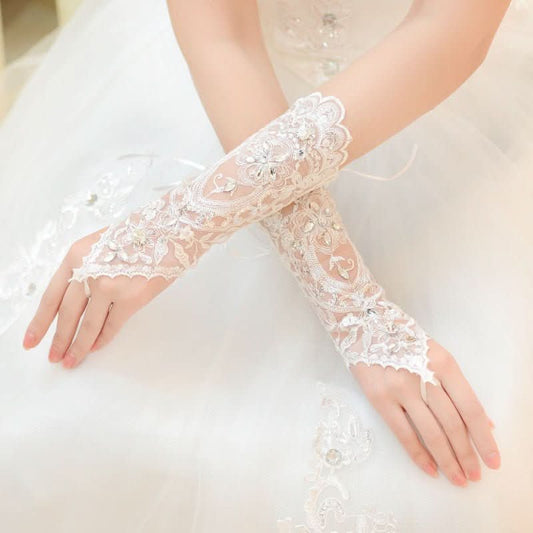 Bridal Wedding Dress Long Gloves Strappy Fingerless - Eshtree
