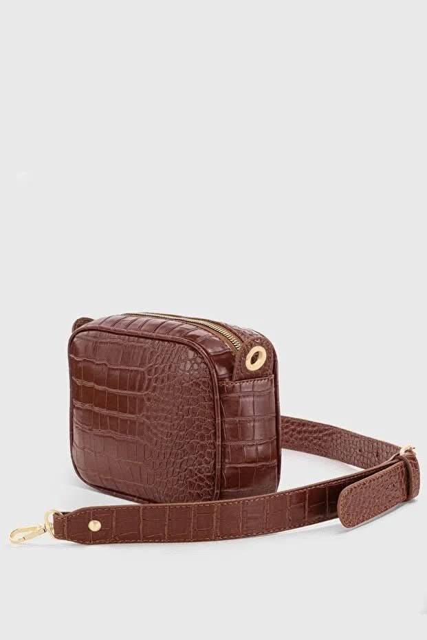 Brown Croc Embossed Crossbody Bag For Women - Eshtree