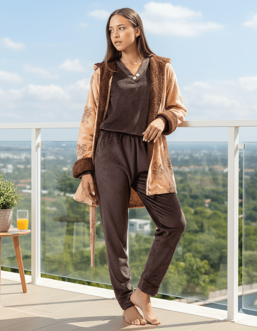 بيجامة حريمي عالية الشياكة مبطنة مكوّنة من 3 قطع - Eshtree