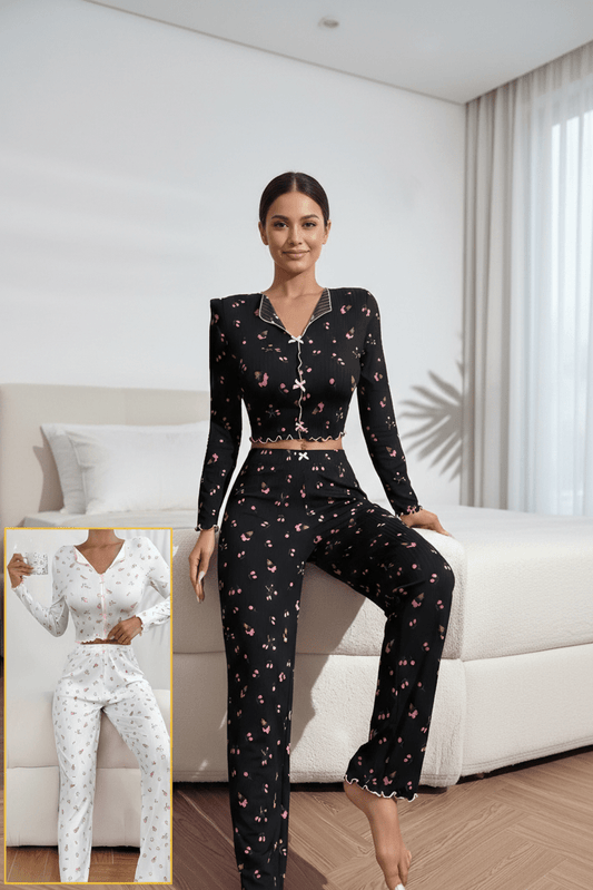 بيجامة حريمي قطعتين قطن ناعم بطبعة أنيقة - Eshtree