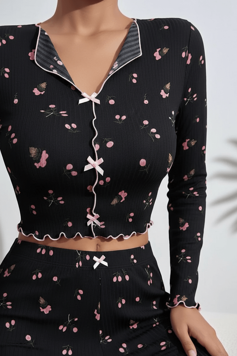 بيجامة حريمي قطعتين قطن ناعم بطبعة أنيقة - Eshtree