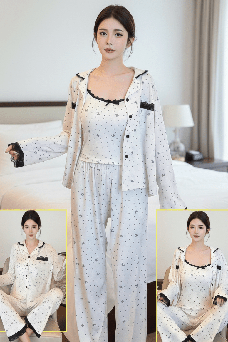 بيجامة حريمي قطن ناعم تصميم أنيق مريح للنوم والبيت - Eshtree