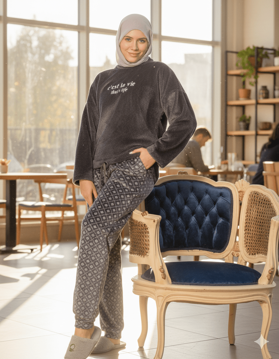 بيجامة شتوي حريمي بتصميم عصري - Eshtree