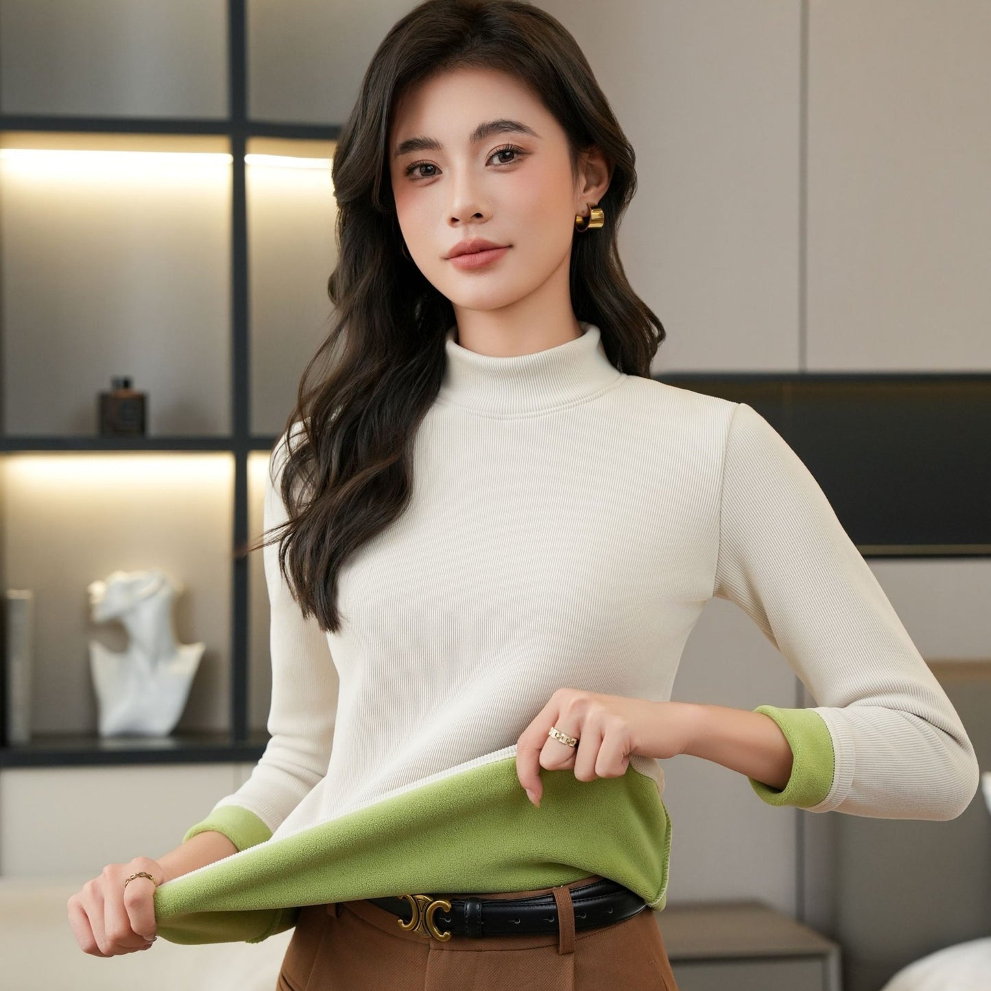 Fleece-lined Thickened Bottoming Shirt Women's Half High-necked