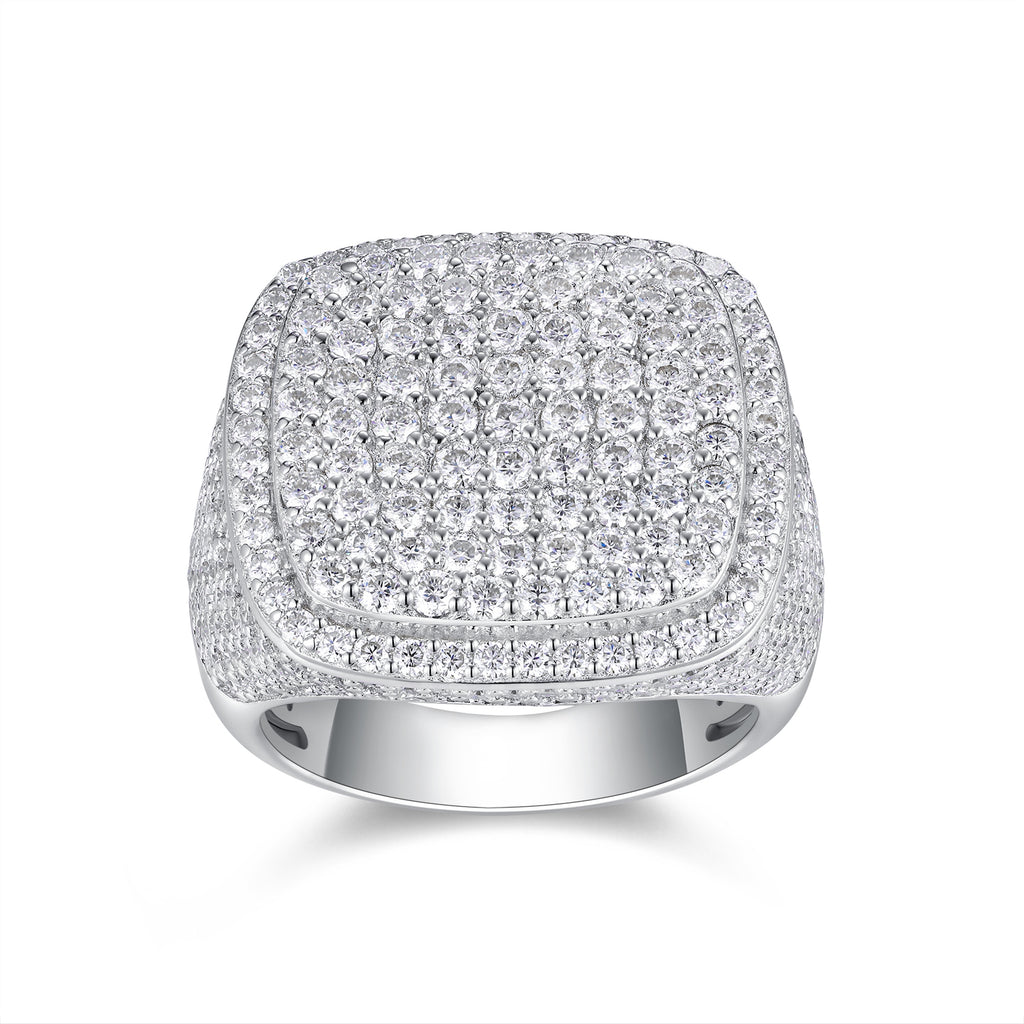 Royal Square Diamond - Set With Top-quality Moissanite S925, Silver And Platinum-plated Men's Ring, Diamond Ring, Wedding Ring. The Ring Can Be Inspected With A Diamond Pen