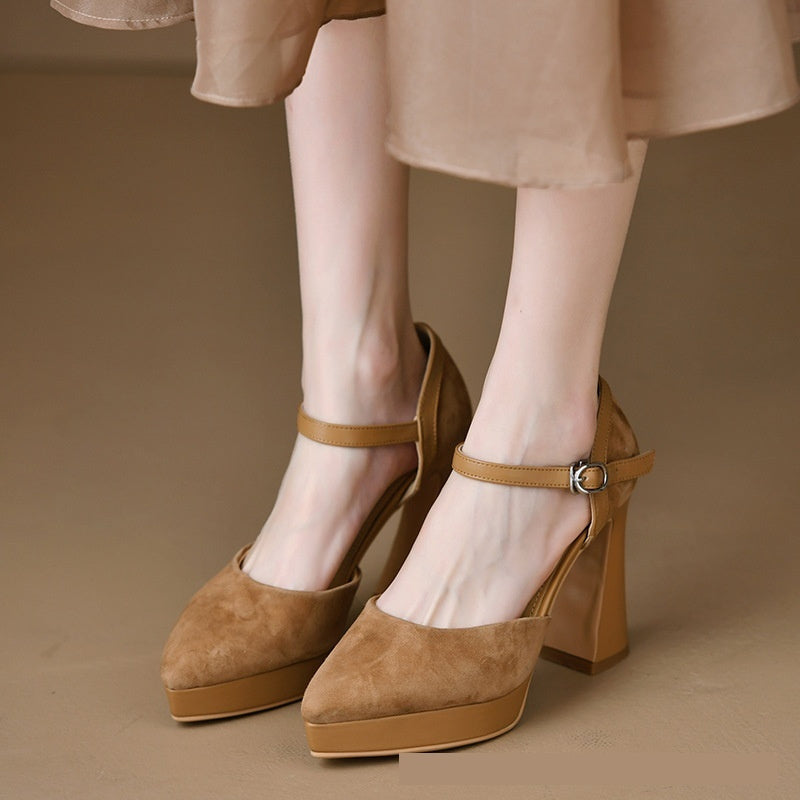 Women's Buckle Hollowed Sandals Stiletto Heel Pointed-toe Frosted