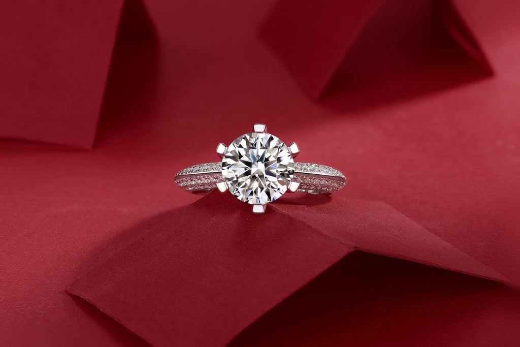 The Destination Of Love - A Wedding Ring Set With 1-carat, 3-carat And 5-carat Top-quality Moissanite S925 Silver And Platinum-plated Diamond. The Ring Can Be Inspected With A Diamond Pen