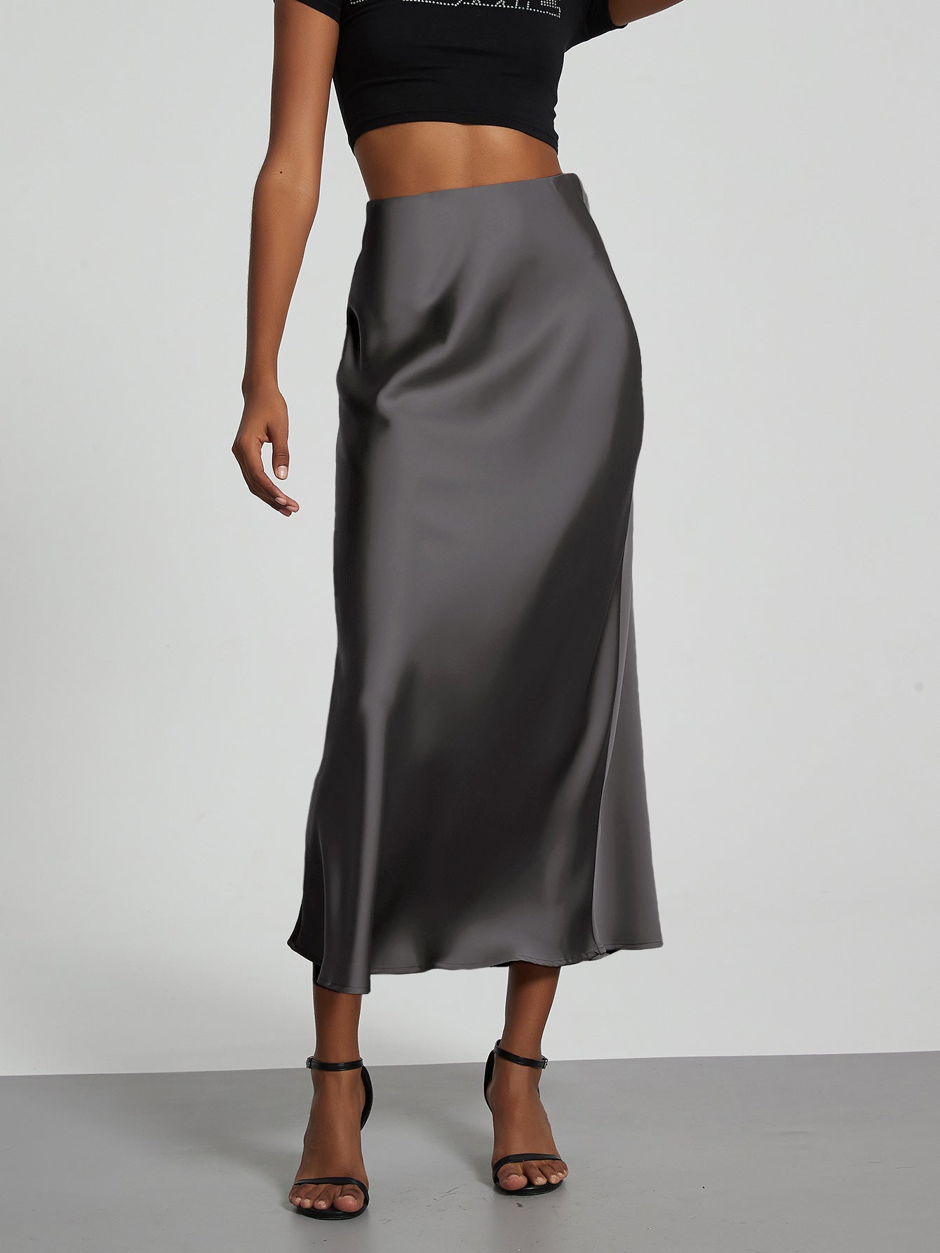European And American Style Elegant Texture Satin Slimming Straight Mid-length Skirt