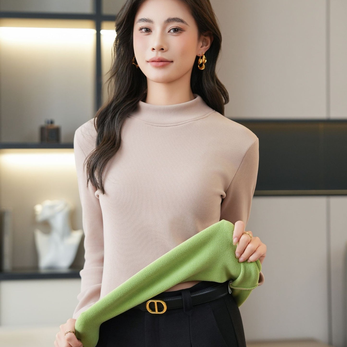 Fleece-lined Thickened Bottoming Shirt Women's Half High-necked