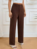 Spring And Autumn Solid Color Pocket Elastic Waist Pleated Casual Straight Pants