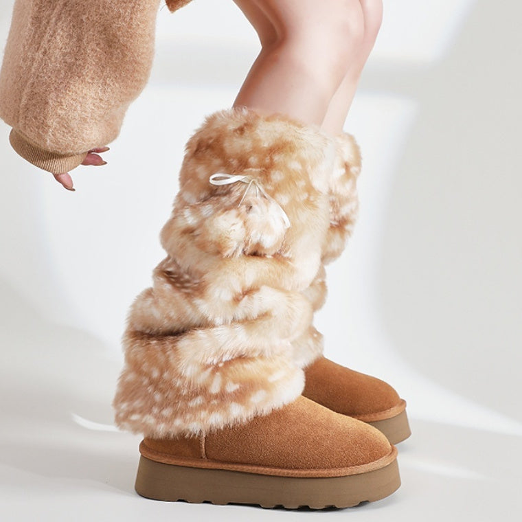Women's Subculture Fur Bunching Socks Jk Fur Ball