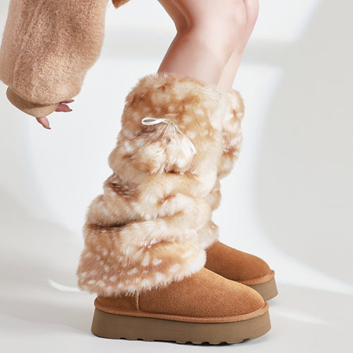 Women's Subculture Fur Bunching Socks Jk Fur Ball