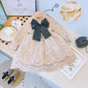 Children's New Lace Bowknot Plus Velvet Long Sleeve Dress