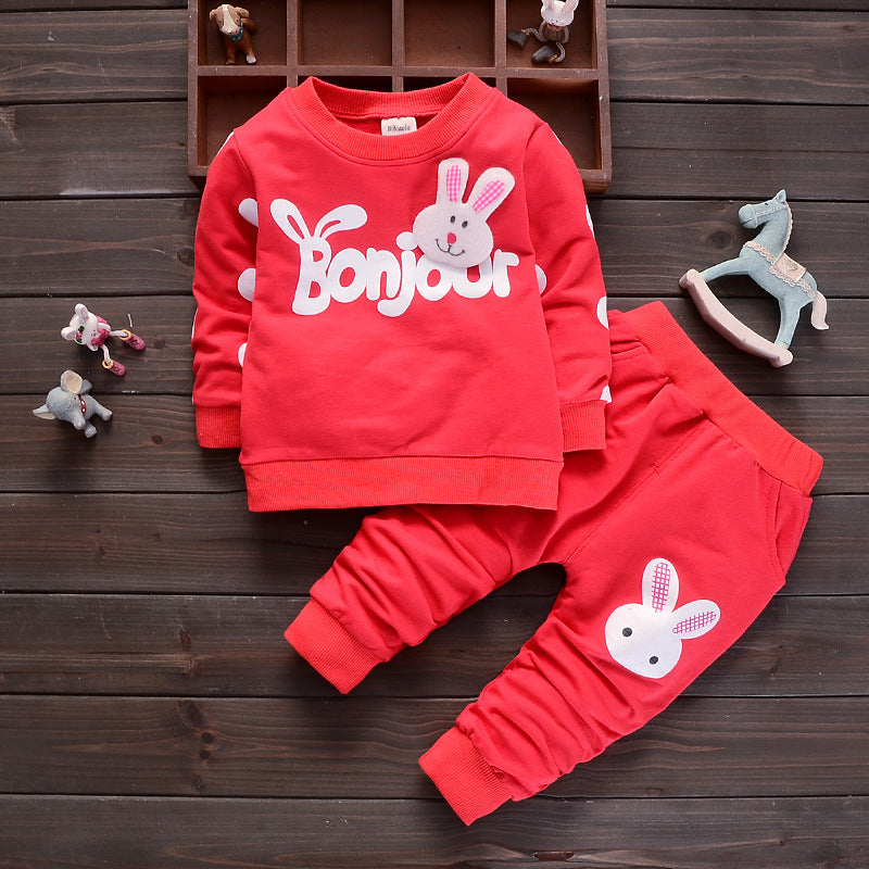 Girls Cartoon Long-sleeved Two-piece Suit 1-4 Years Old Autumn Suit