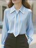 Autumn Fashion Solid Color Commute Tie Long Sleeve Shirt Women's Clothing