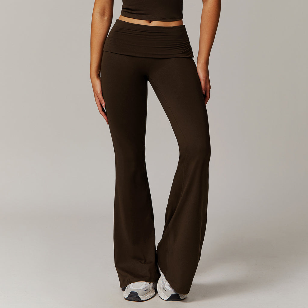 Wool Pleated Yoga Fold High Waist Running Sports Skinny Versatile Bell-bottom Pants