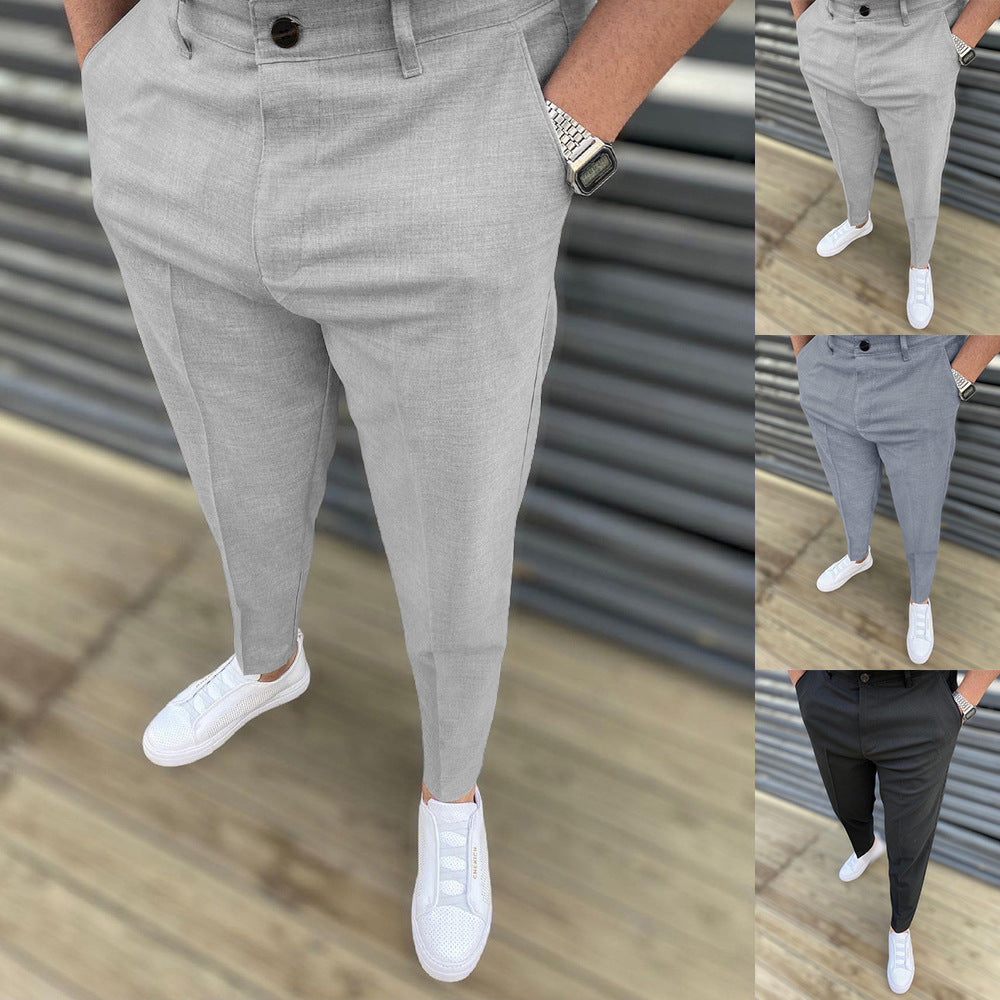 Casual Cotton Mid-waist Spot Solid Color Cow Casual Pants