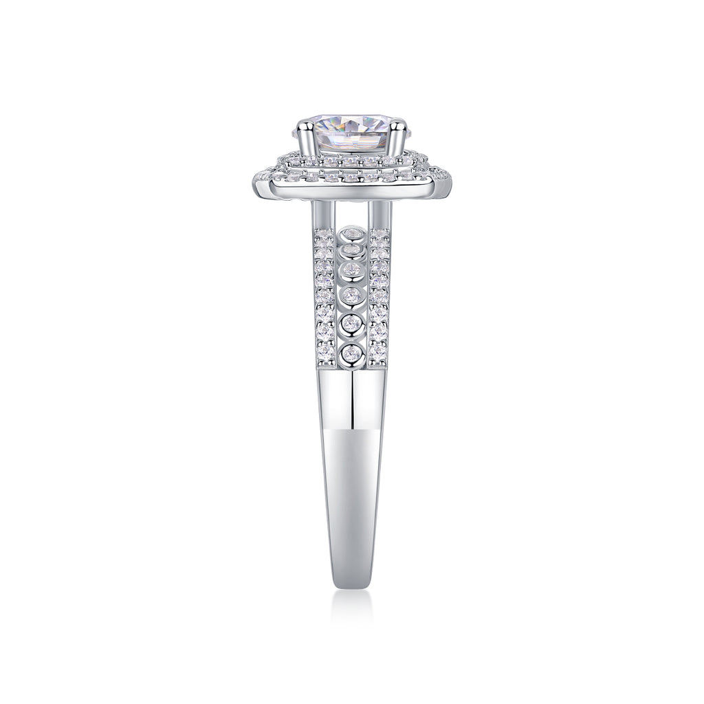 French Holiday - A Wedding Ring Set With 1-carat Top-quality Moissan S925 Silver And Platinum-plated Diamond. The Ring Can Be Inspected With A Diamond Pen