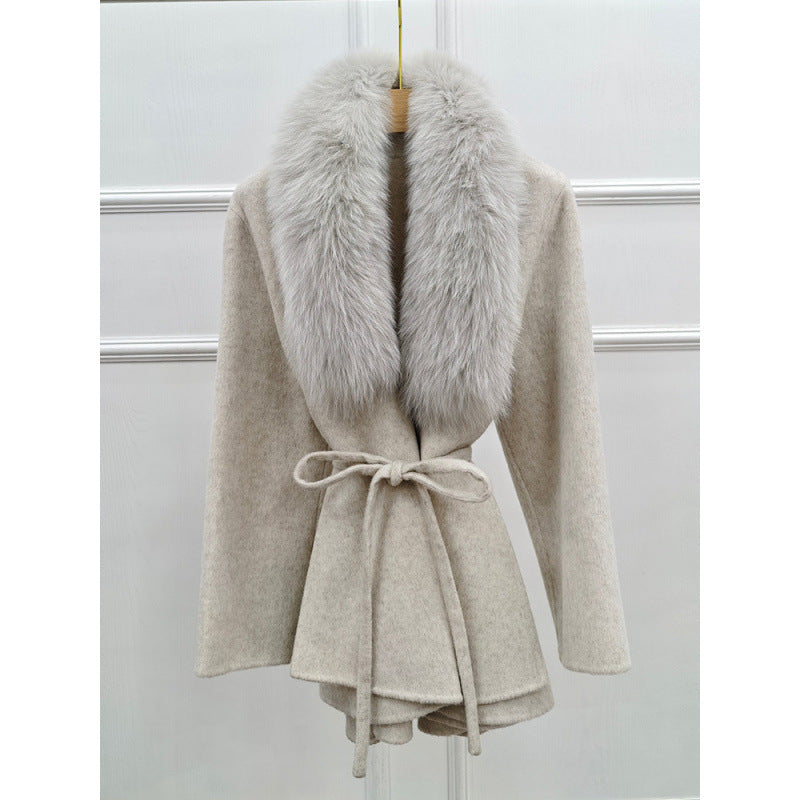 Winter Mid-length Fox Fur Reversible Cashmere Coat