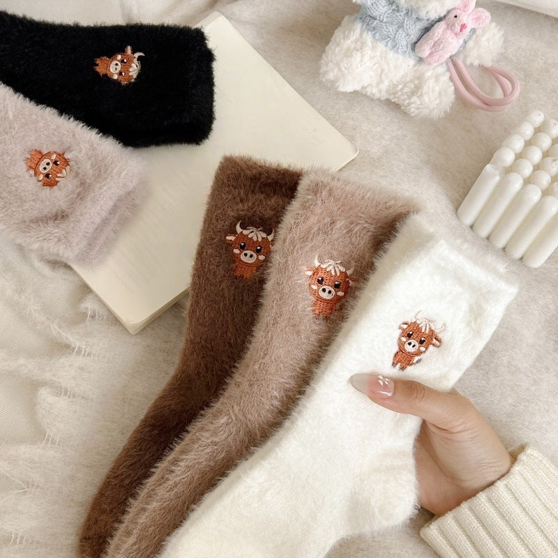 Fleece-lined Thickened Warm Thick Socks Women's Mid-calf Socks Autumn And Winter