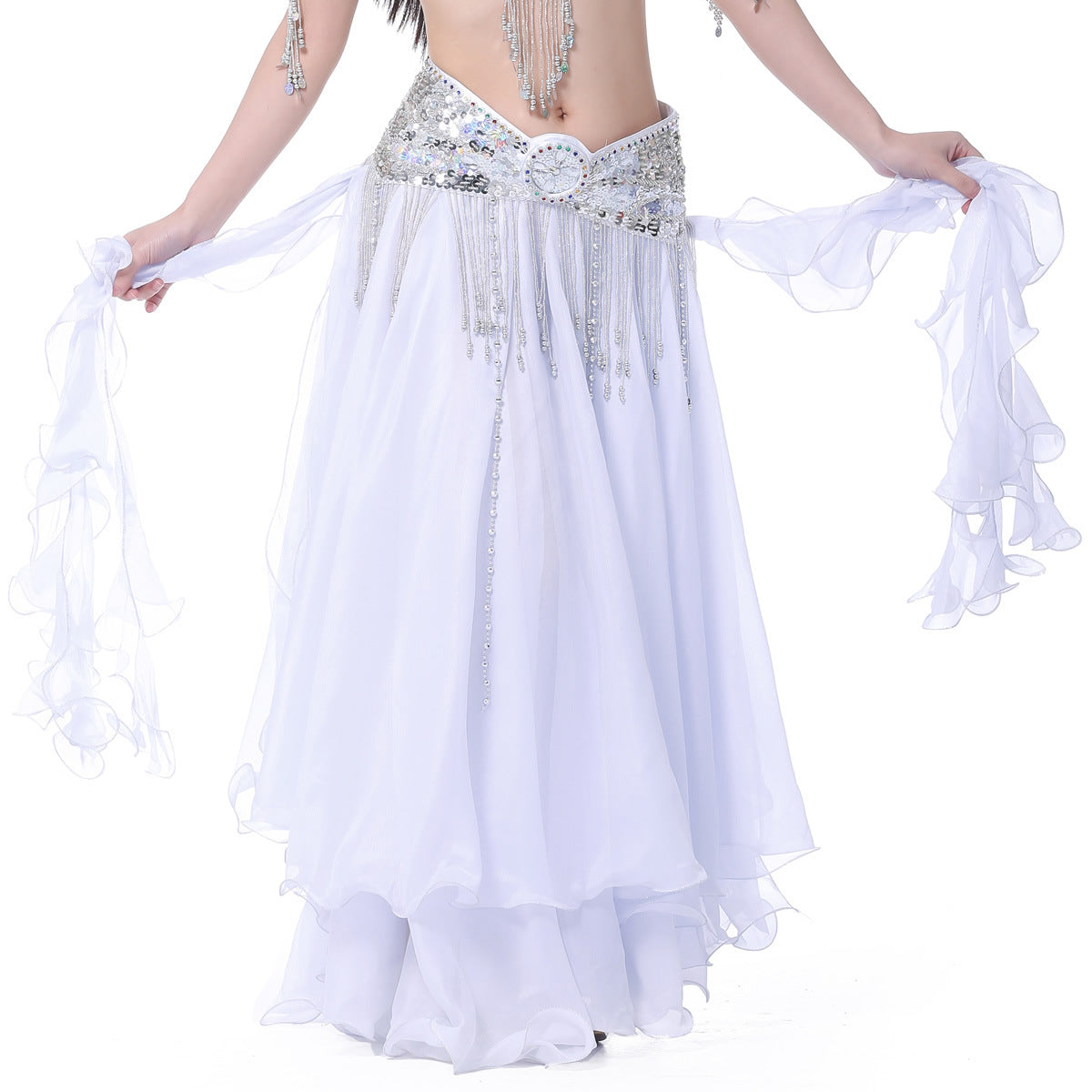 Chiffon Roll Leaf Double Slit Ear Skirt Belly Dance Dress