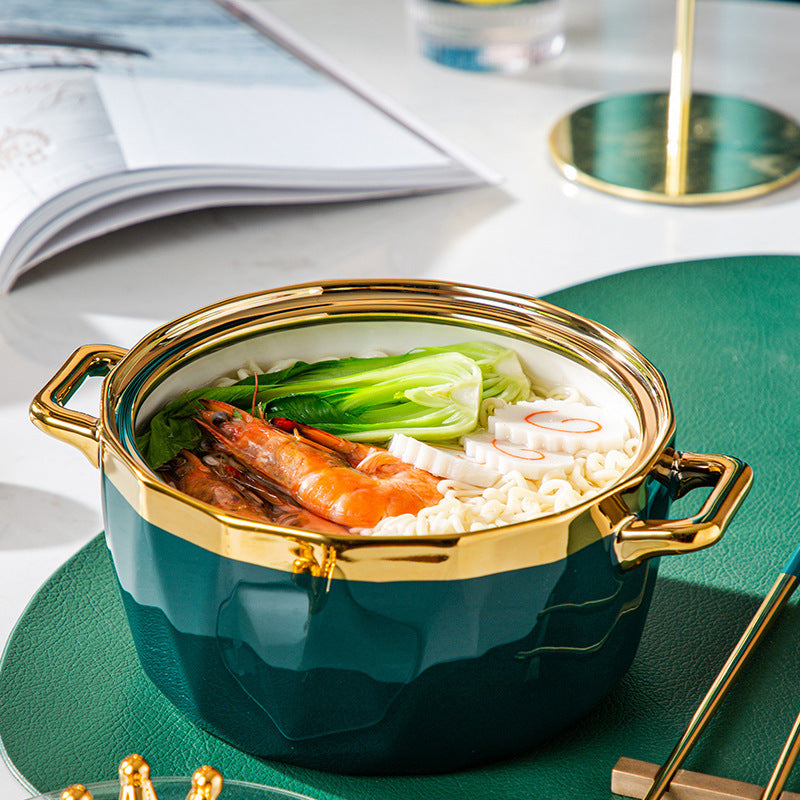 Instant Noodle Bowl Ceramic Dormitory Soup Bowl With Lid Household