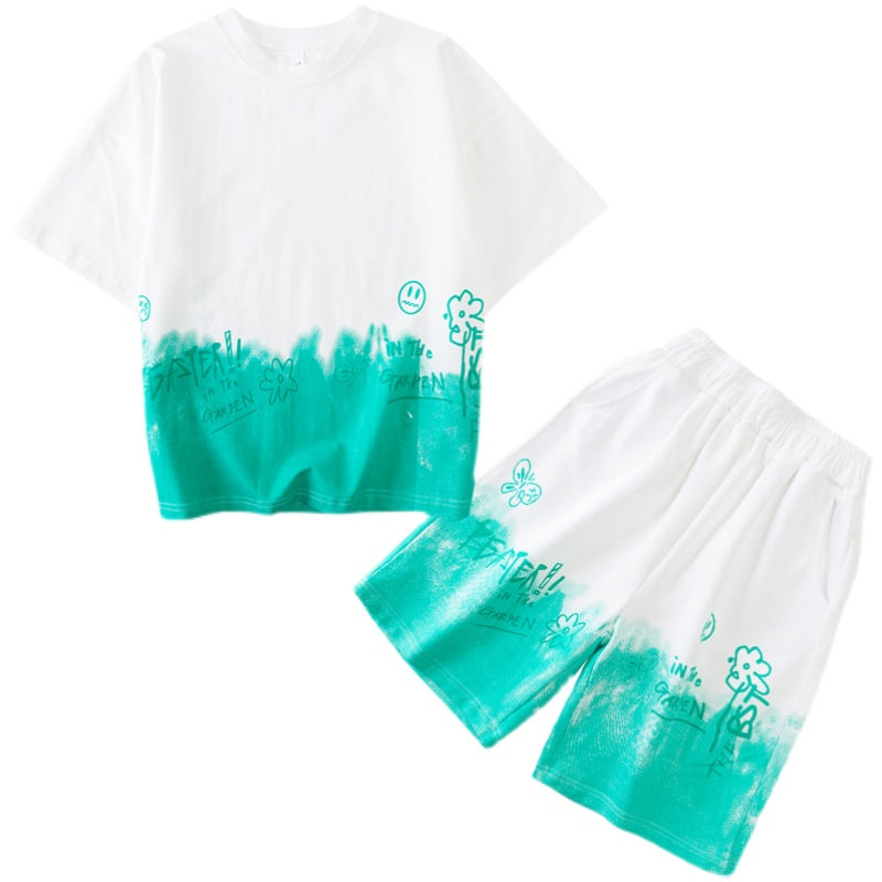 Boys Fashion Print Sports Short Sleeve Shorts Set