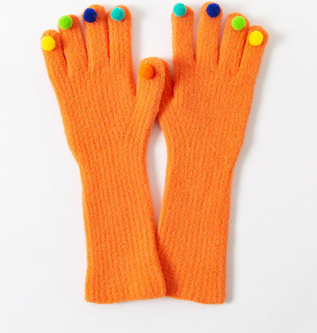 Colorful Plush Ball Gloves Winter Women's Cute Student Cycling Thickened