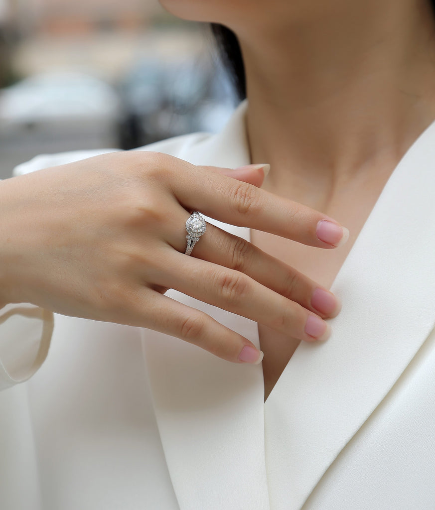 Dynamic - Set With 1-carat Top-quality Moissanite S925 Silver And Platinum-plated Diamond Wedding Ring, The Ring Can Be Inspected With A Diamond Pen