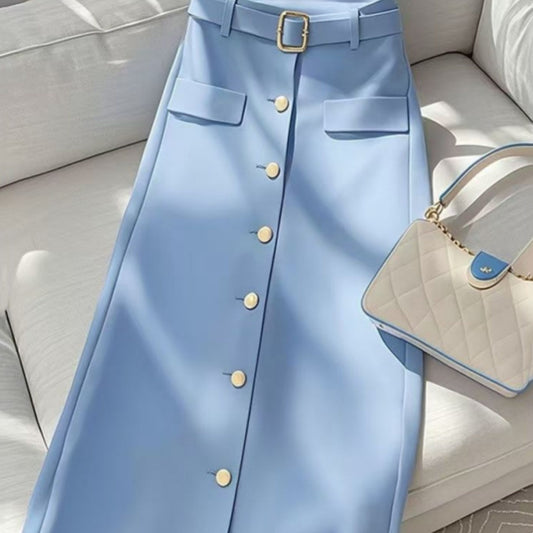 Women's Solid Color Draping Casual Elegant Blue Skirt