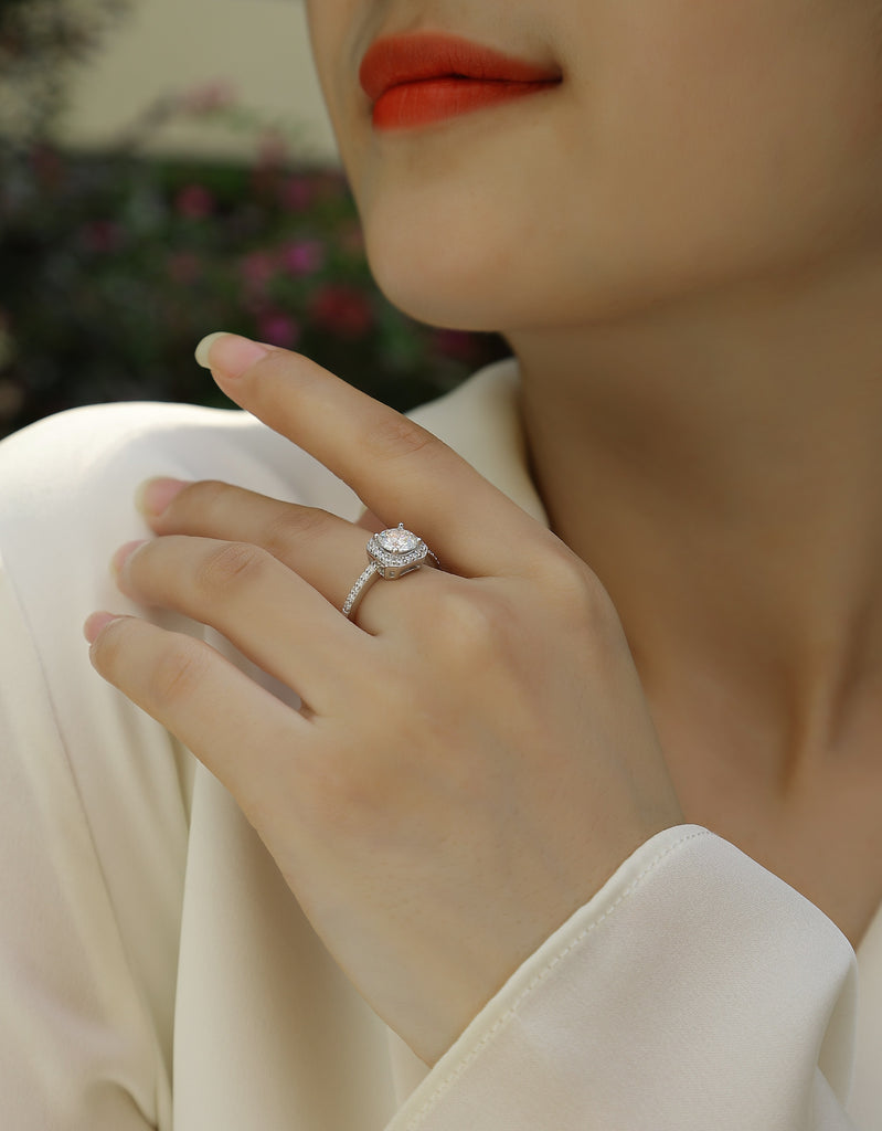 A Wonderful Connection - A Wedding Ring Set With 1-carat Top-quality Moissanite S925 Silver And Platinum-plated Diamond. The Ring Can Be Tested With A Diamond Pen