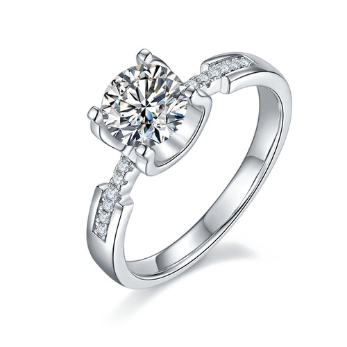 The Shield Of Light - A Wedding Ring Set With 1-carat Top-quality Moissanite S925 Silver And Platinum-plated Diamond. The Ring Can Be Inspected With A Diamond Pen