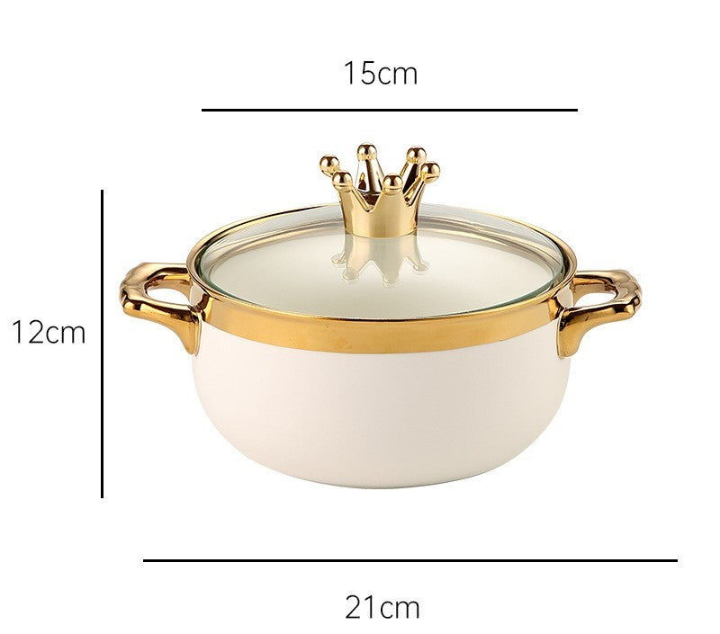 Instant Noodle Bowl Ceramic Dormitory Soup Bowl With Lid Household