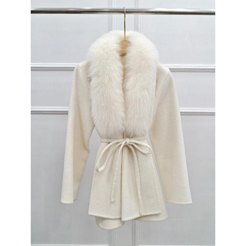 Winter Mid-length Fox Fur Reversible Cashmere Coat