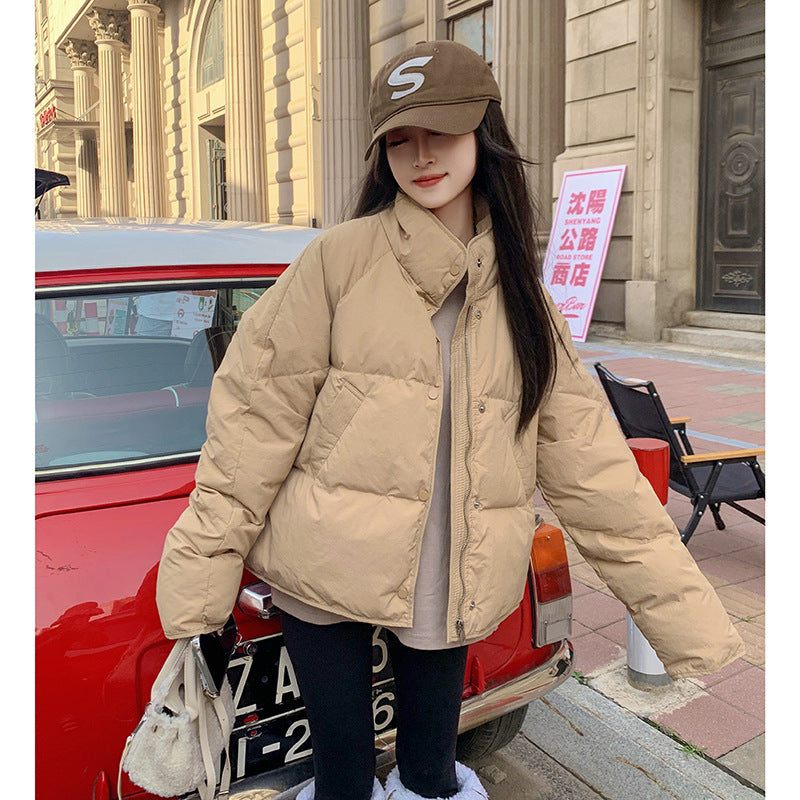 Women's Stand Collar Short Polyester Cotton-padded Jacket