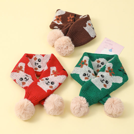Cartoon Bear Rabbit Piercing Rabbit Hair Ball Knitted Wool Scarf