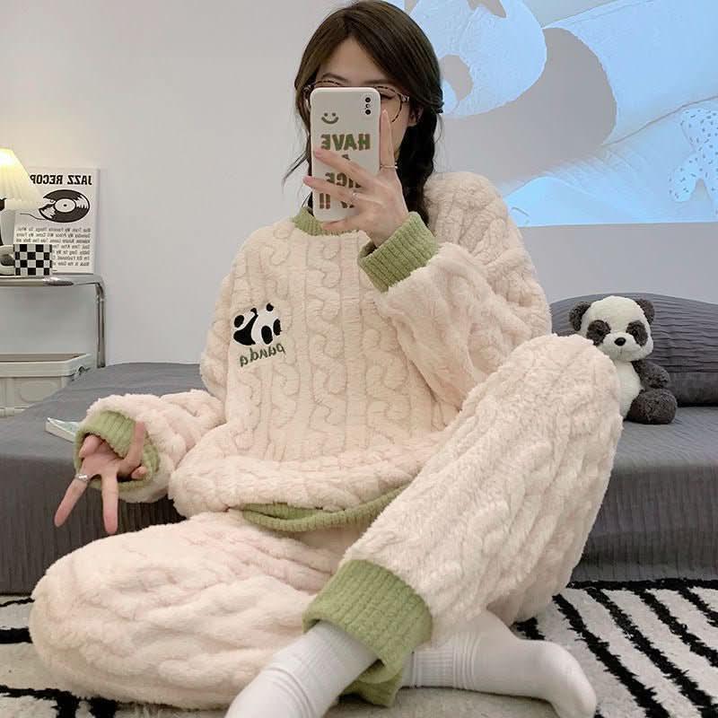 Cartoon Coral Fleece Pajamas Cardigan Homewear - Eshtree