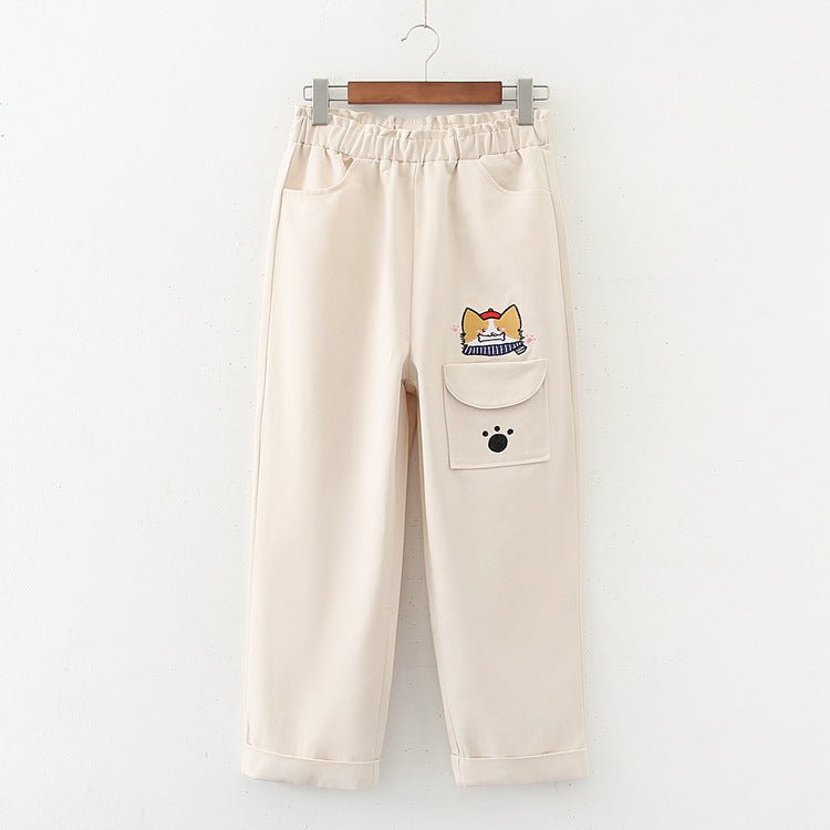 Cartoon Embroidery Casual Pants Girls Spring Straight Pants - Eshtree