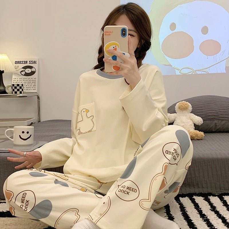 Cartoon Loose And Cute Long - sleeved Pajamas For Women Spring Autumn Set Casual Homewear Outerwear - Eshtree