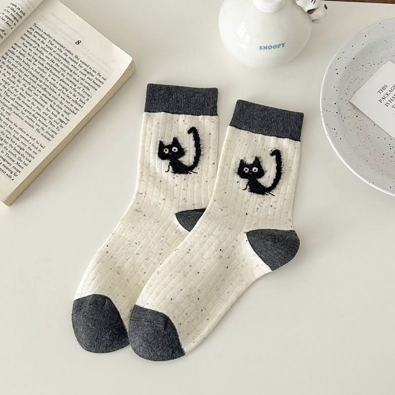 Cartoon NEPs Yarn Socks Women's Mid Tube Stockings Flocking Plush Spring And Autumn Cute Bunching Socks - Eshtree