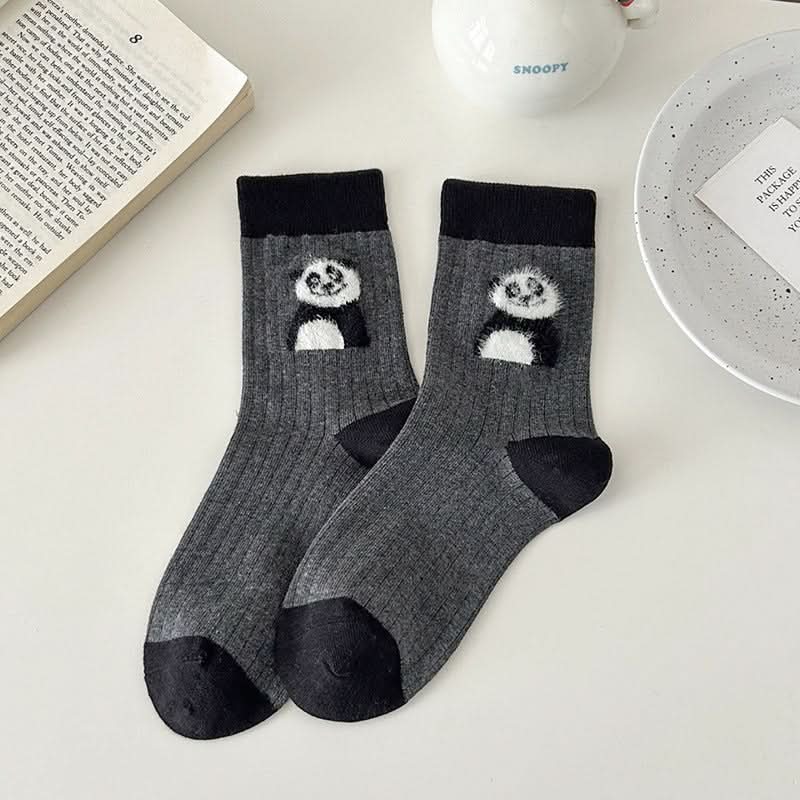 Cartoon NEPs Yarn Socks Women's Mid Tube Stockings Flocking Plush Spring And Autumn Cute Bunching Socks - Eshtree