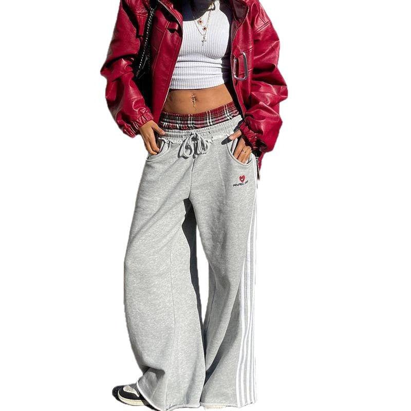 Casual Patchwork Plaid Loose Wide - Leg Pants - Eshtree