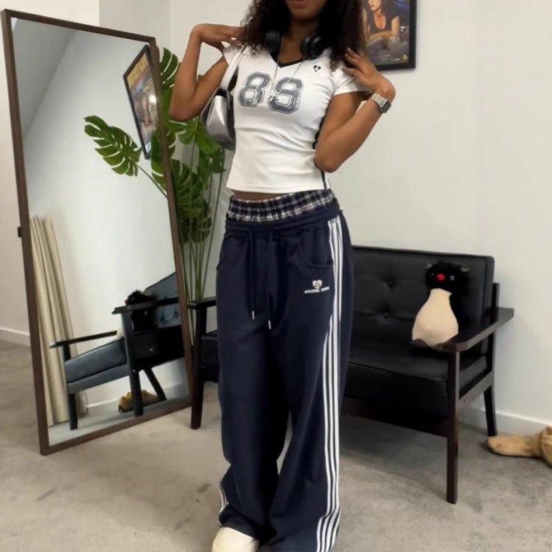 Casual Patchwork Plaid Loose Wide - Leg Pants - Eshtree