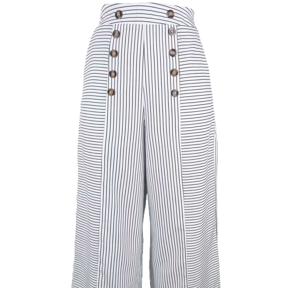 Casual Striped Button - up Wide - leg Pants - Eshtree