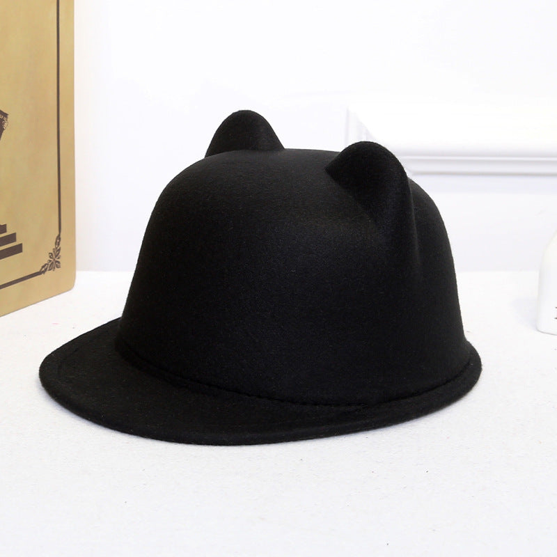 Women's Dome Retro Woolen Peaked Cap Cute Cat Ears Equestrian Hat