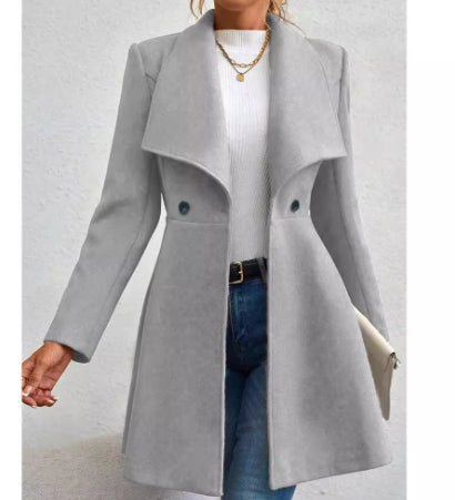 Slim-fit Long Fashion Lapel Women's Wool Coat