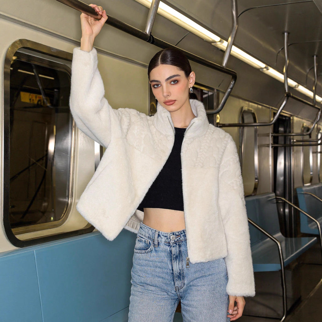 Women's Solid Color High Neck Long Sleeved Thick Coat