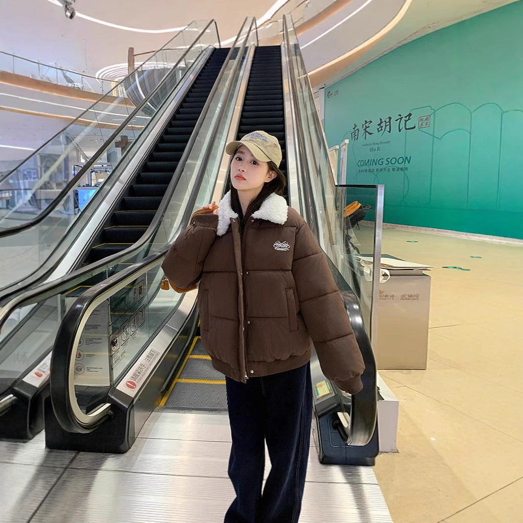 Loose And Warm Thickened Lamb Fur Collar Cotton-padded Clothes