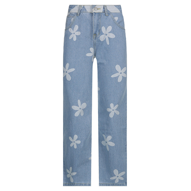 Retro Net Red Five-pointed Star Straight-leg Jeans