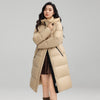 Drawstring Waist Long Below The Knee Down Jacket Women's Winter Casual Warm Jacket